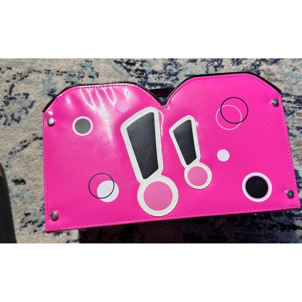 Vintage Pink Black Heart Shaped Makeup Train Case Vanity Mirror Box Y2K Storage
